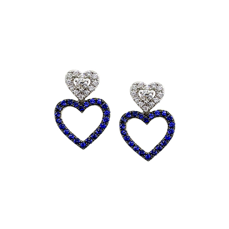 Sapphire and Diamond Heart Earrings-Sapphire and Diamond Heart Earrings - SETIJ00968