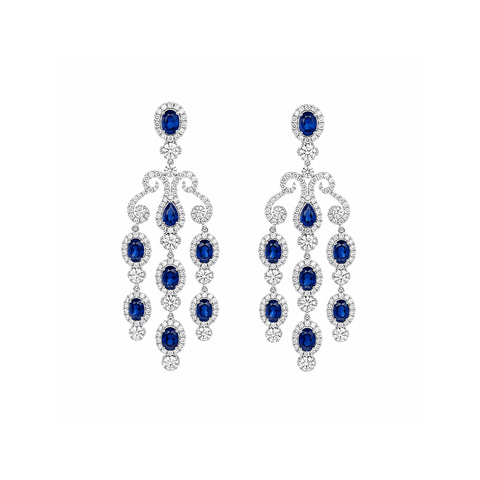Sapphire Diamond Chandelier Earrings-Sapphire Diamond Chandelier Earrings