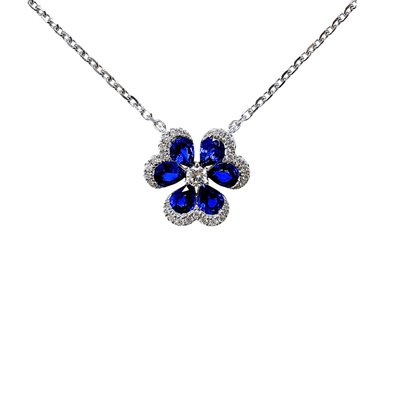 Sapphire Diamond Clover Necklace-Sapphire Diamond Clover Necklace - SNTIJ00620