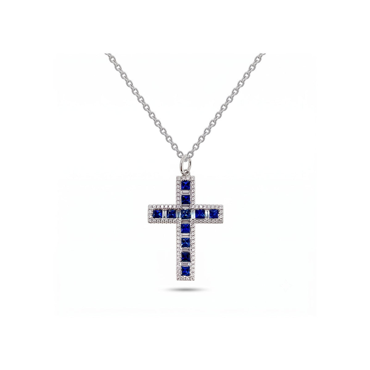 Sapphire Diamond Cross Pendant and Chain
