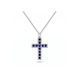 Sapphire Diamond Cross Pendant and Chain-Sapphire Diamond Cross Pendant and Chain