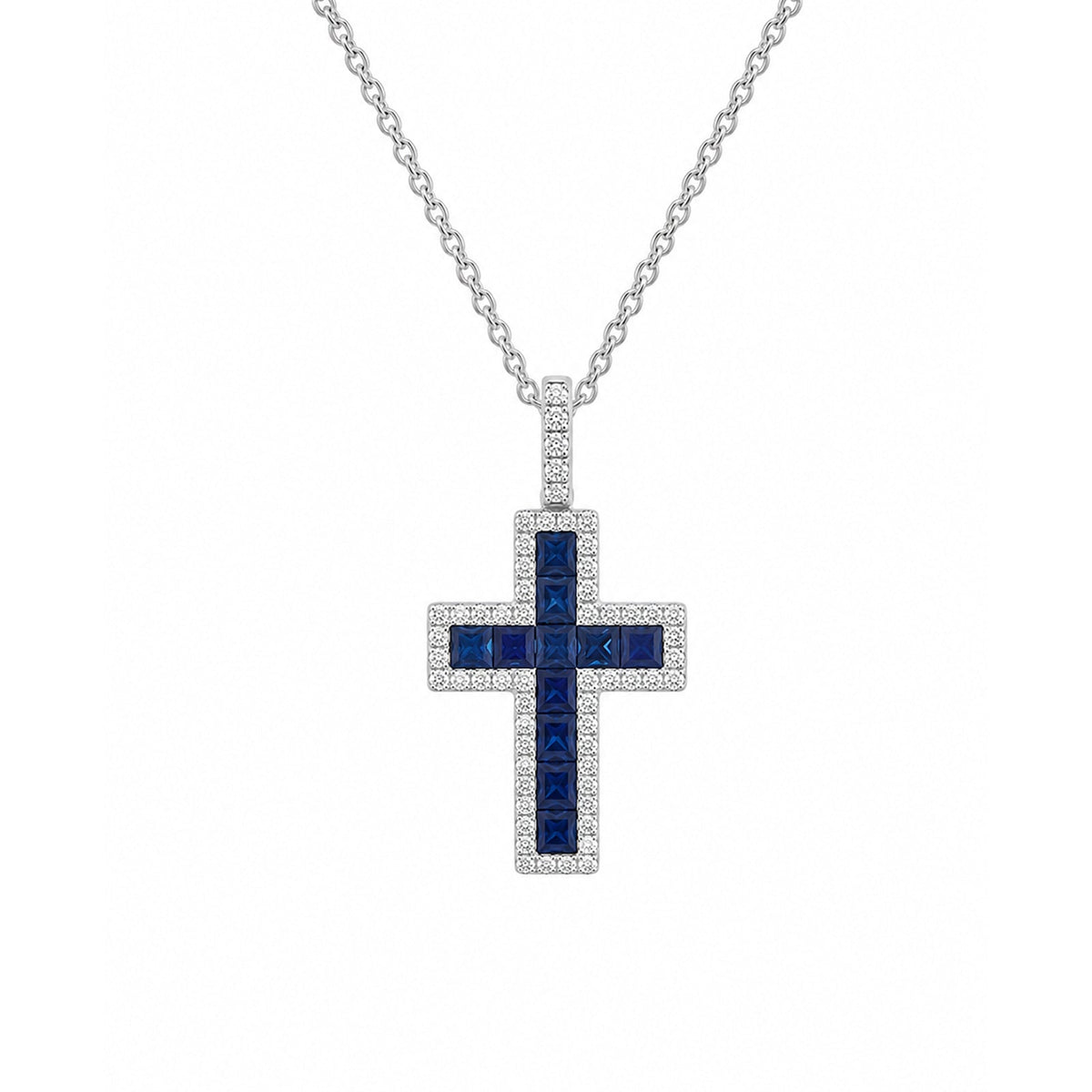 Sapphire Diamond Cross Pendant and Chain