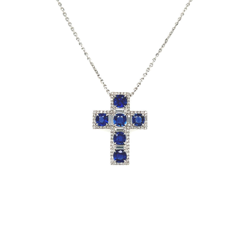 Sapphire Diamond Cross Pendant-Sapphire Diamond Cross Pendant - SNNEL00315