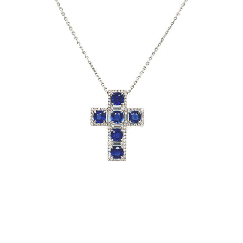 Sapphire Diamond Cross Pendant-Sapphire Diamond Cross Pendant - SNNEL00315