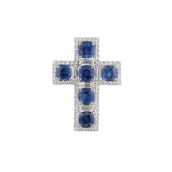 Sapphire Diamond Cross Pendant - SNNEL00315