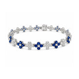 Sapphire Diamond Flower Line Bracelet-Sapphire Diamond Flower Line Bracelet