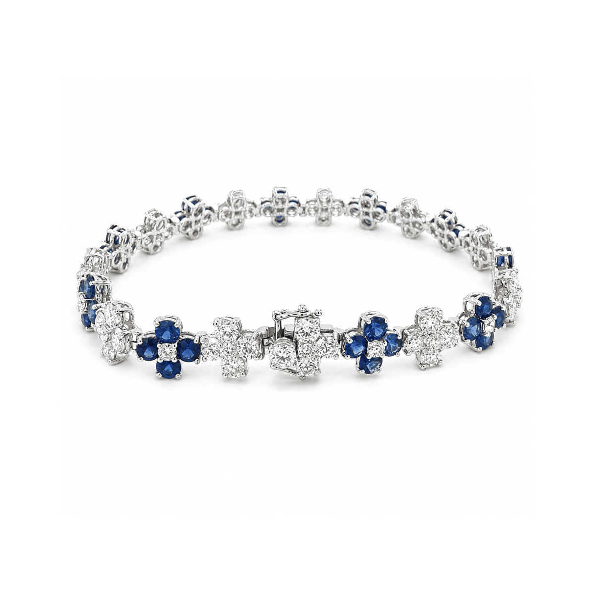 Sapphire Diamond Flower Line Bracelet