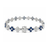 Sapphire Diamond Flower Line Bracelet-Sapphire Diamond Flower Line Bracelet