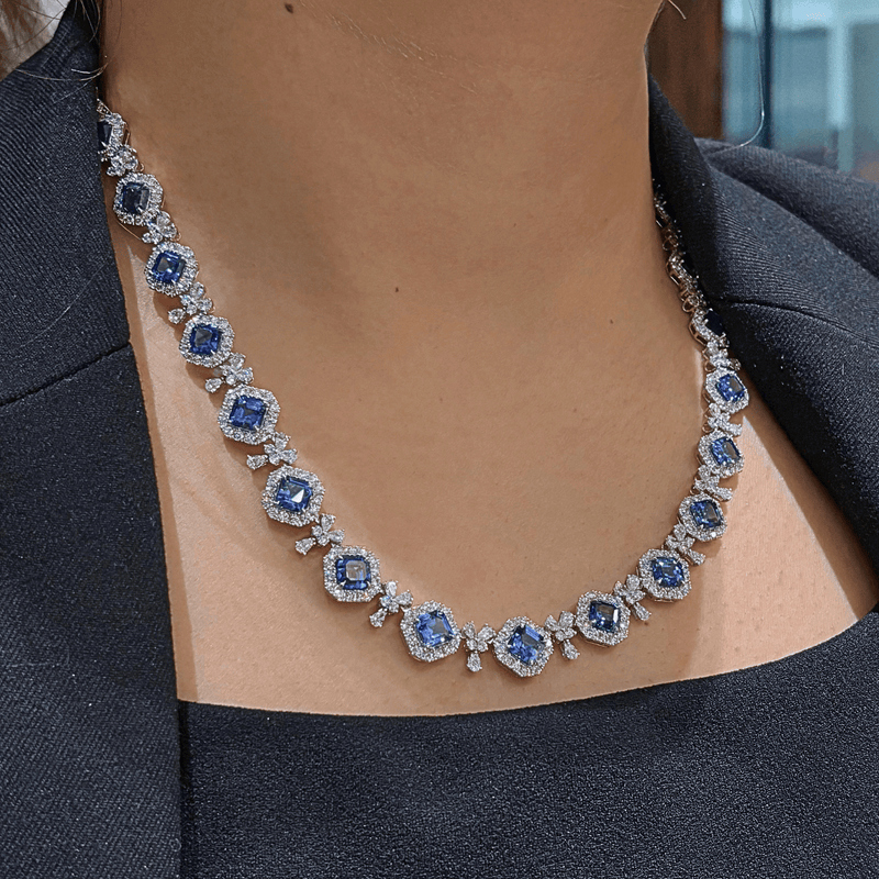 Sapphire Diamond Necklace-Sapphire Diamond Necklace - SNNEL00323