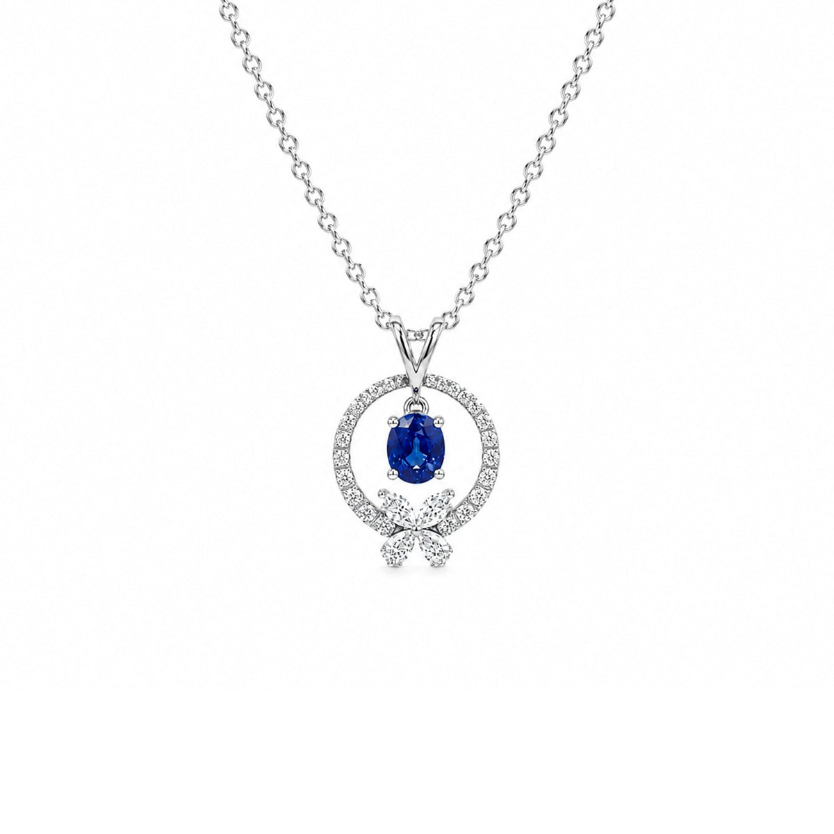 Sapphire Diamond Pendant and Chain