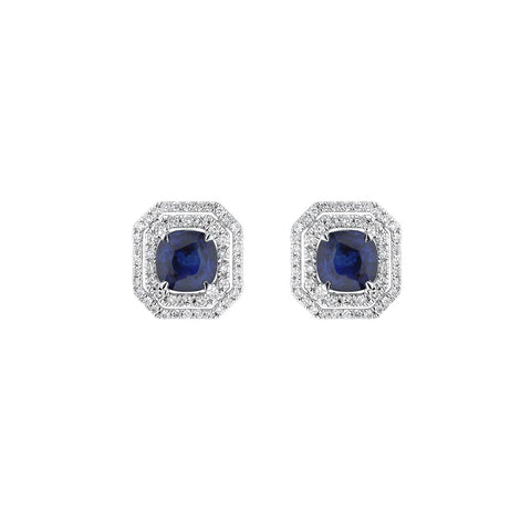 Sapphire Diamond Stud Earrings-Sapphire Diamond Stud Earrings - SENEL00331