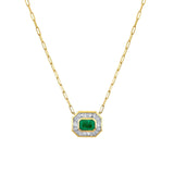 SHAY Emerald & Diamond Halo Mini Deco Pendant Necklace-SHAY Emerald & Diamond Halo Mini Deco Pendant Necklace - SN519 - EM - YG