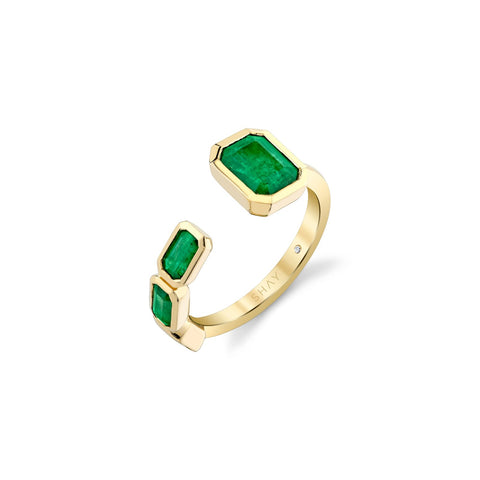 SHAY Emerald East West Floating Ring-SHAY Emerald East West Floating Ring - SR536 - EM - YG