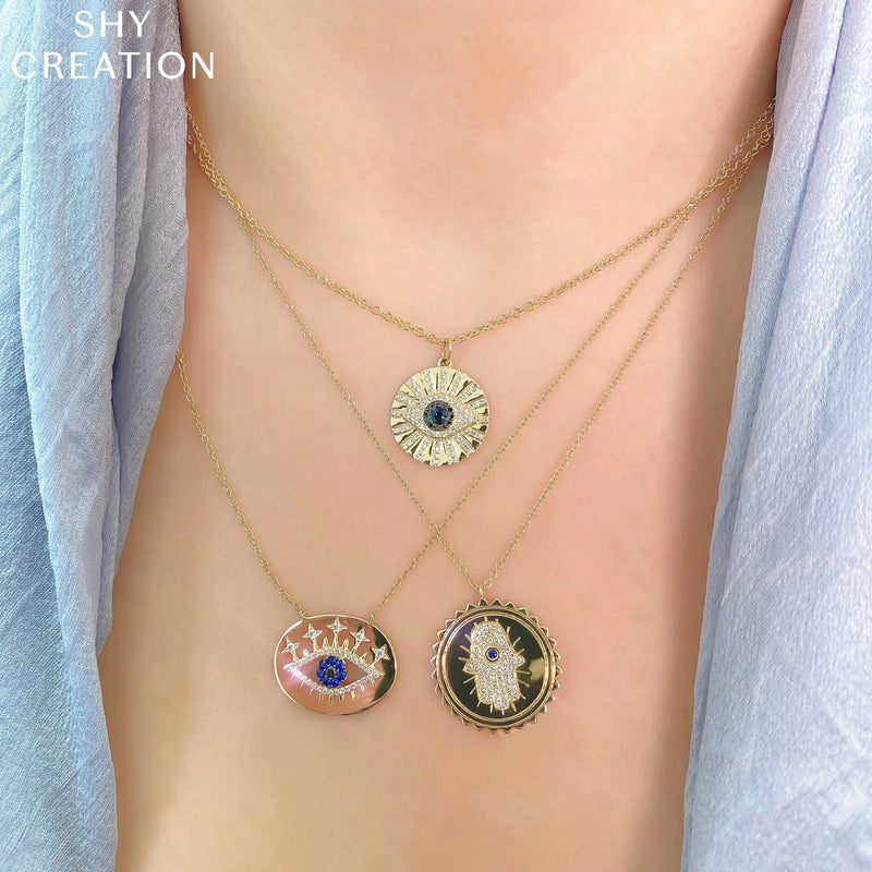 Shy Creation Black & White Diamond 0.23 CT & Blue Sapphire 0.15 CT Eye Necklace-Shy Creation Black & White Diamond 0.23 CT & Blue Sapphire 0.15 CT Eye Necklace - SC55021961