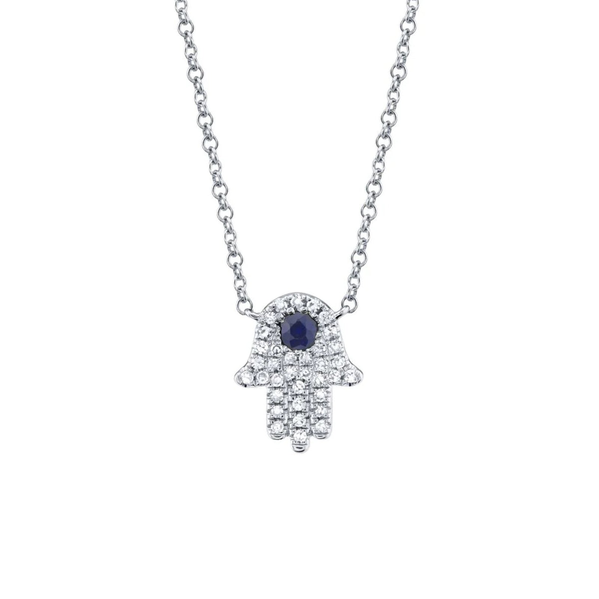 Shy Creation Diamond 0.09 CT & Blue Sapphire 0.08 CT Hamsa Necklace - SC55005244
