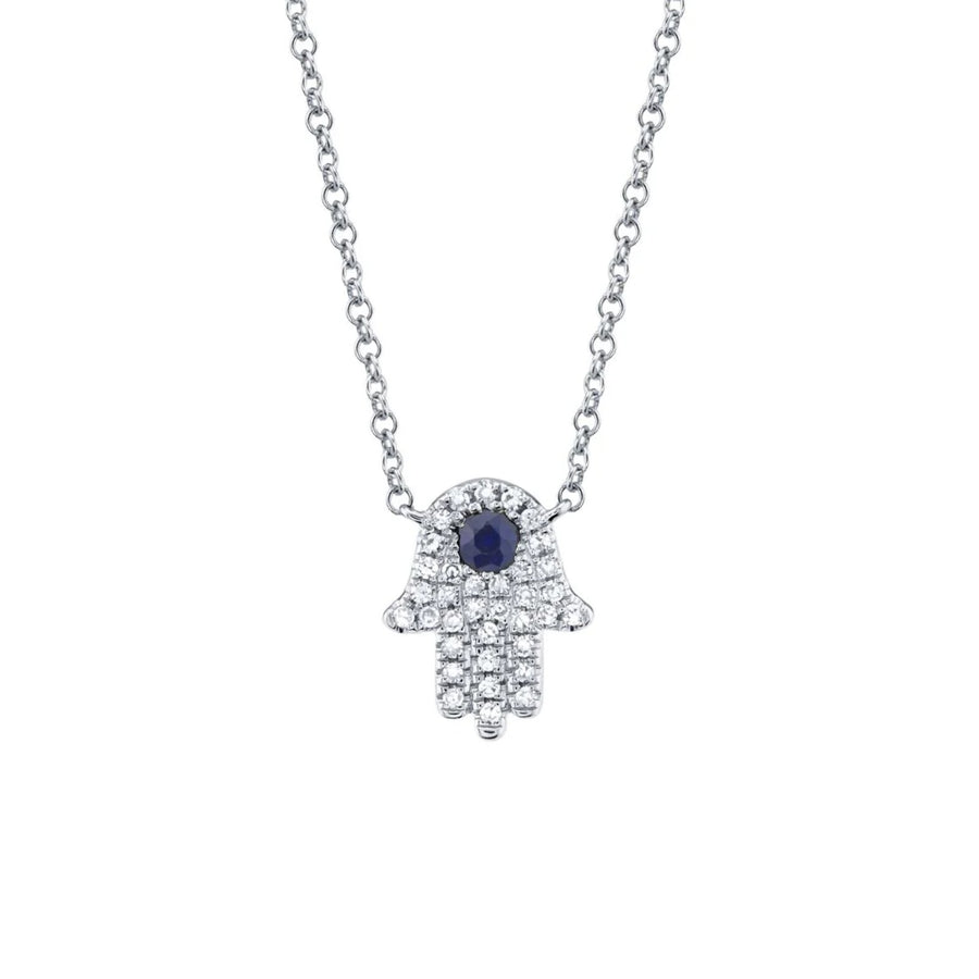 Shy Creation Diamond 0.09 CT & Blue Sapphire 0.08 CT Hamsa Necklace - SC55005244