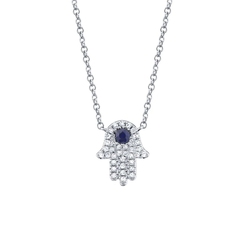 Shy Creation Diamond 0.09 CT & Blue Sapphire 0.08 CT Hamsa Necklace-Shy Creation Diamond 0.09 CT & Blue Sapphire 0.08 CT Hamsa Necklace - SC55005244