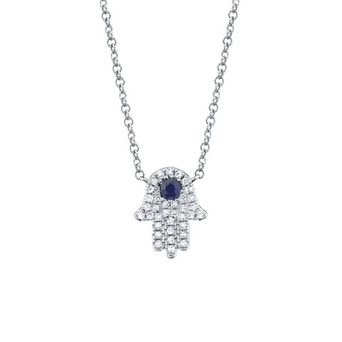 Shy Creation Diamond 0.09 CT & Blue Sapphire 0.08 CT Hamsa Necklace-Shy Creation Diamond 0.09 CT & Blue Sapphire 0.08 CT Hamsa Necklace - SC55005244