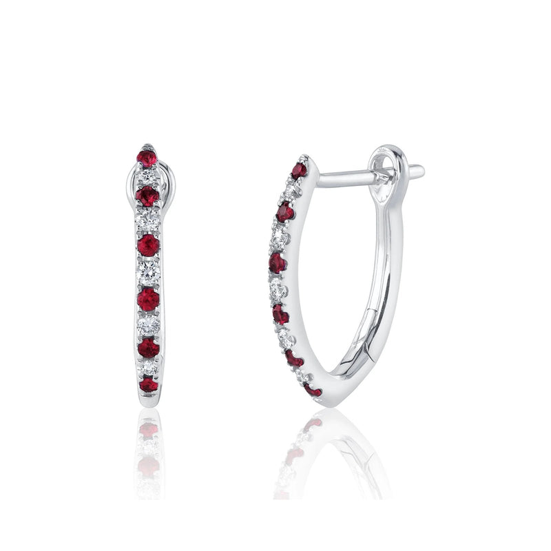 Shy Creation Diamond 0.09 CT & Ruby 0.14 CT Hoop Earrings-Shy Creation Diamond 0.09 CT & Ruby 0.14 CT Hoop Earrings - SC55025995H0.60