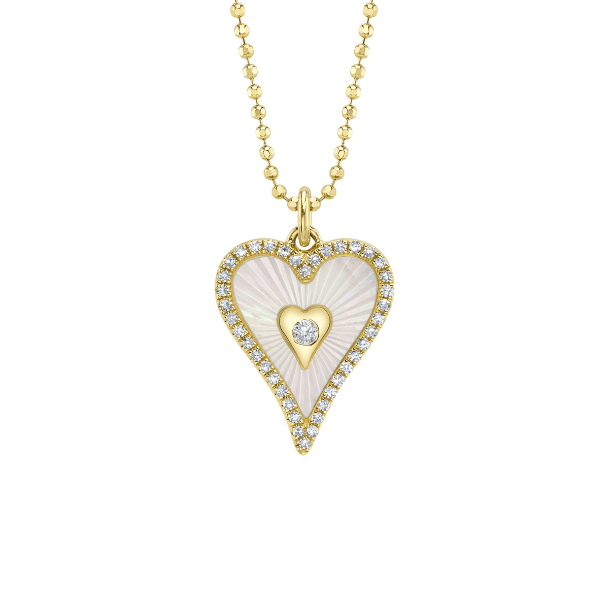 Shy Creation Diamond 0.14 CT & Mother of Pearl 0.83 CT Heart Necklace - SC55028652
