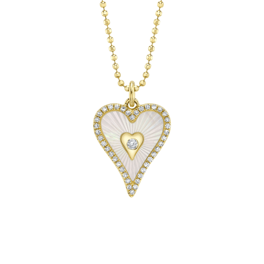 Shy Creation Diamond 0.14 CT & Mother of Pearl 0.83 CT Heart Necklace - SC55028652