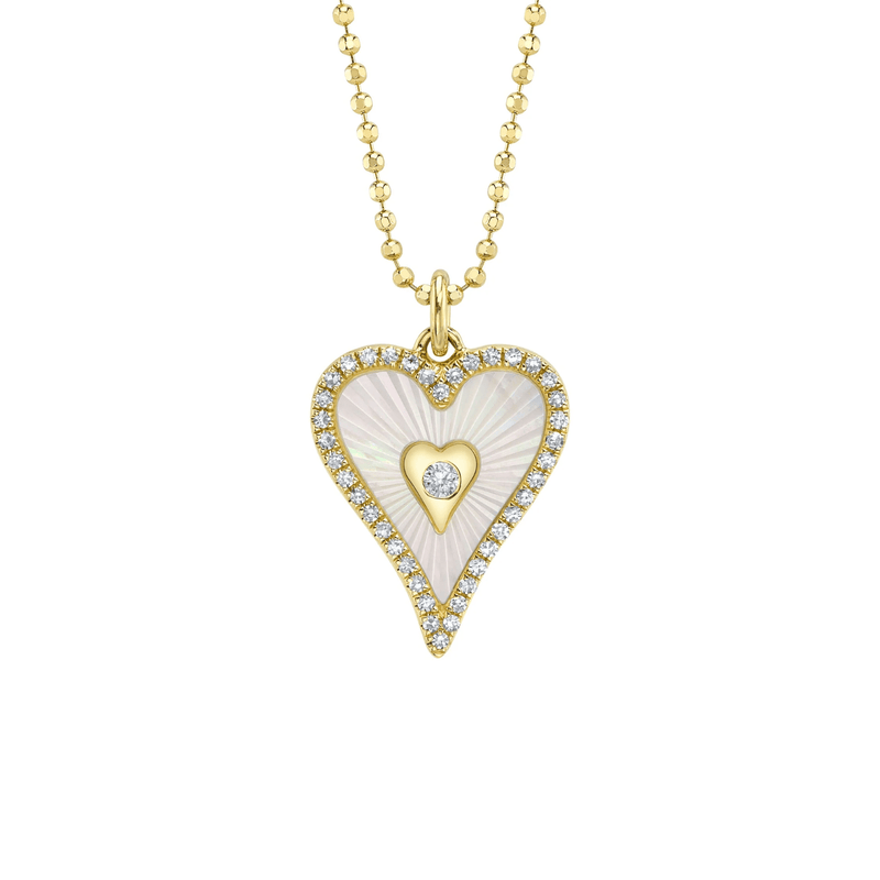 Shy Creation Diamond 0.14 CT & Mother of Pearl 0.83 CT Heart Necklace-Shy Creation Diamond 0.14 CT & Mother of Pearl 0.83 CT Heart Necklace - SC55028652