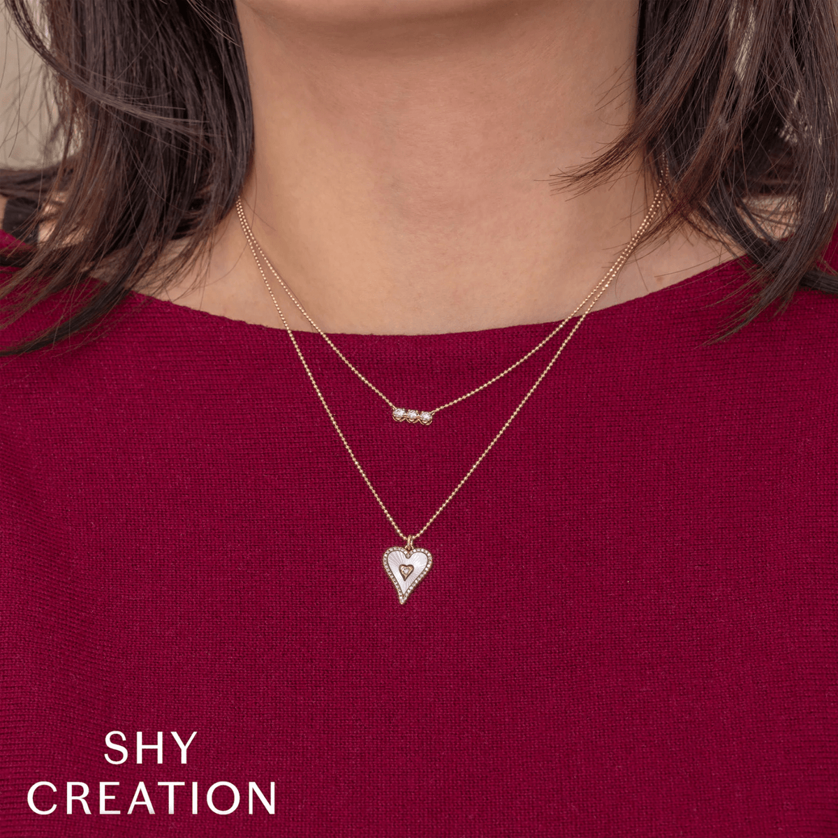 Shy Creation Diamond 0.14 CT & Mother of Pearl 0.83 CT Heart Necklace - SC55028652