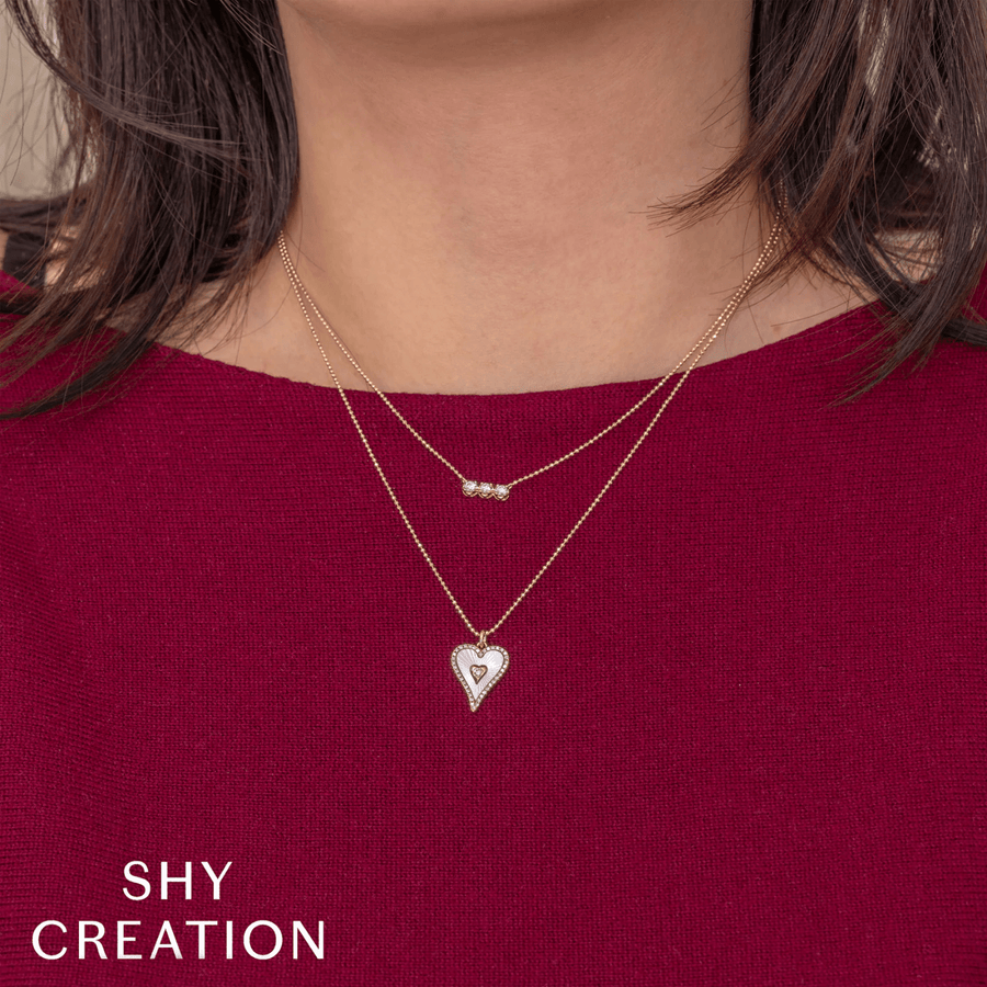 Shy Creation Diamond 0.14 CT & Mother of Pearl 0.83 CT Heart Necklace - SC55028652