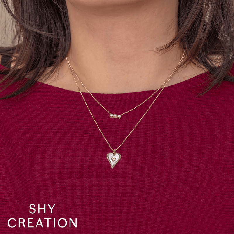 Shy Creation Diamond 0.14 CT & Mother of Pearl 0.83 CT Heart Necklace-Shy Creation Diamond 0.14 CT & Mother of Pearl 0.83 CT Heart Necklace - SC55028652