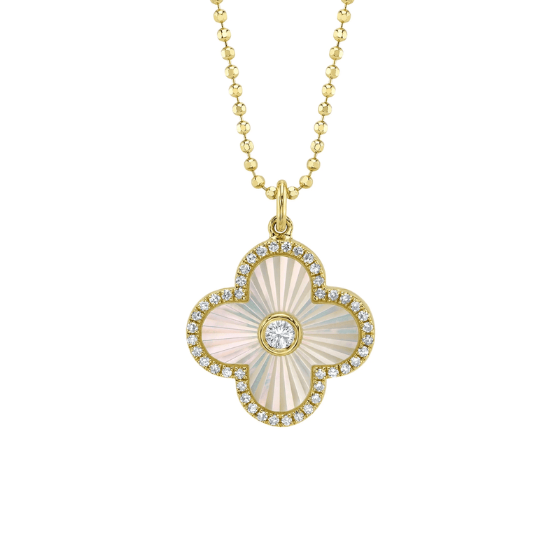 Shy Creation Diamond 0.18 CT & Mother of Pearl 0.94 CT Clover Necklace-Shy Creation Diamond 0.18 CT & Mother of Pearl 0.94 CT Clover Necklace - SC55028484