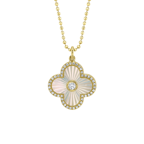 Shy Creation Diamond 0.18 CT & Mother of Pearl 0.94 CT Clover Necklace-Shy Creation Diamond 0.18 CT & Mother of Pearl 0.94 CT Clover Necklace - SC55028484