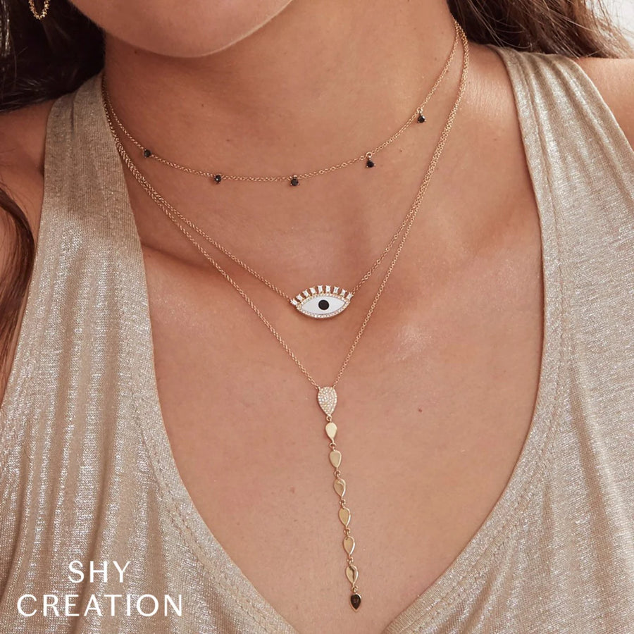 Shy Creation Diamond 0.29 CT & Black Onyx & Mother of Pearl 0.94 CT Eye Necklace - SC55009043