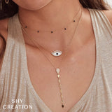 Shy Creation Diamond 0.29 CT & Black Onyx & Mother of Pearl 0.94 CT Eye Necklace-Shy Creation Diamond 0.29 CT & Black Onyx & Mother of Pearl 0.94 CT Eye Necklace - SC55009043