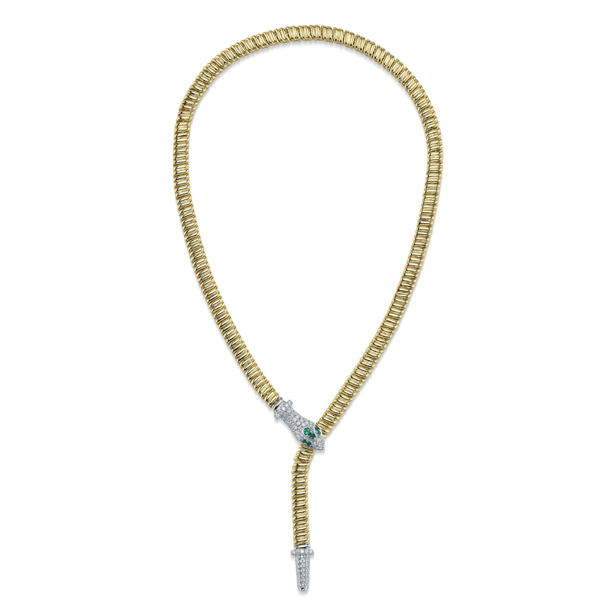 Shy Creation Diamond 0.93 CT & Emerald 0.17 CT Ribbed Snake Necklace - SC55028846Z19