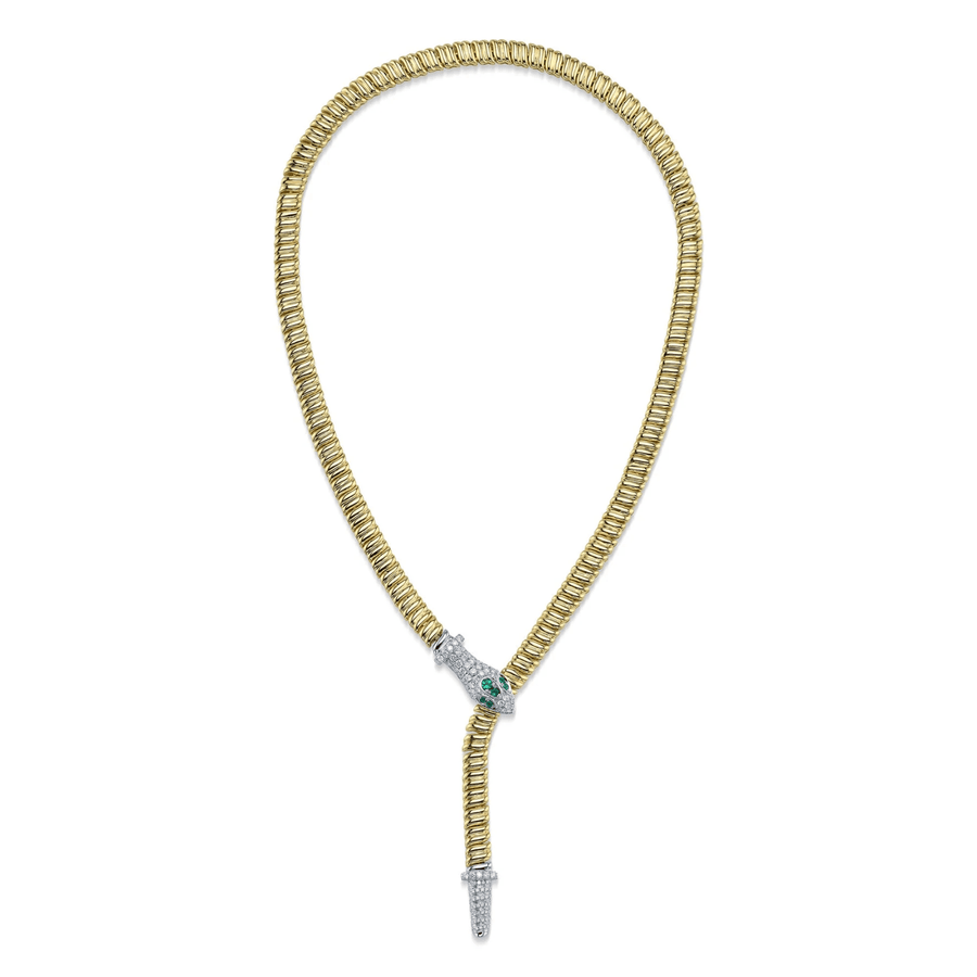 Shy Creation Diamond 0.93 CT & Emerald 0.17 CT Ribbed Snake Necklace - SC55028846Z19
