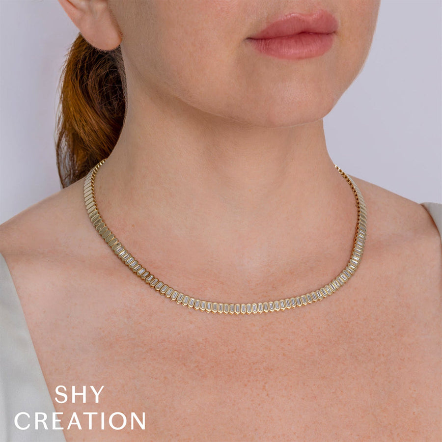 Shy Creation Diamond Baguette Bezel Tennis Necklace 3.01 CT - SC22009106Z17