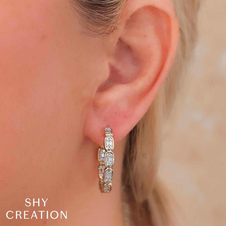 Shy Creation Diamond Baguette Hoop Earrings 0.90 CT - SC55027003RDD1.00