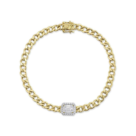 Shy Creation Diamond Baguette Link Bracelet 0.30 CT-Shy Creation Diamond Baguette Link Bracelet in 14 karat yellow gold with diamonds totaling 0.30 carats.