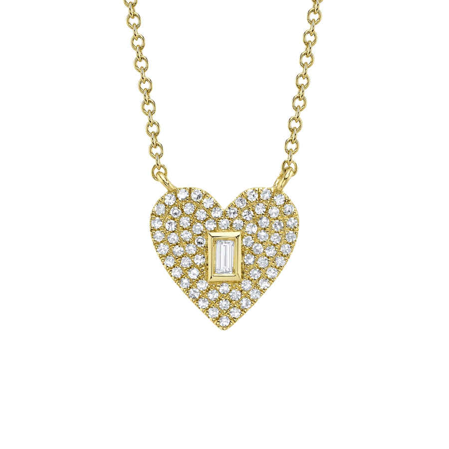 Shy Creation Diamond Baguette Pave Heart Necklace 0.18 CT - SC55028338