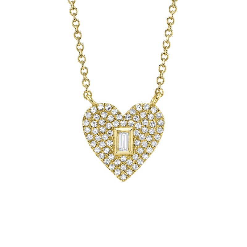 Shy Creation Diamond Baguette Pave Heart Necklace 0.18 CT-Shy Creation Diamond Baguette Pave Heart Necklace 0.18 CT - SC55028338