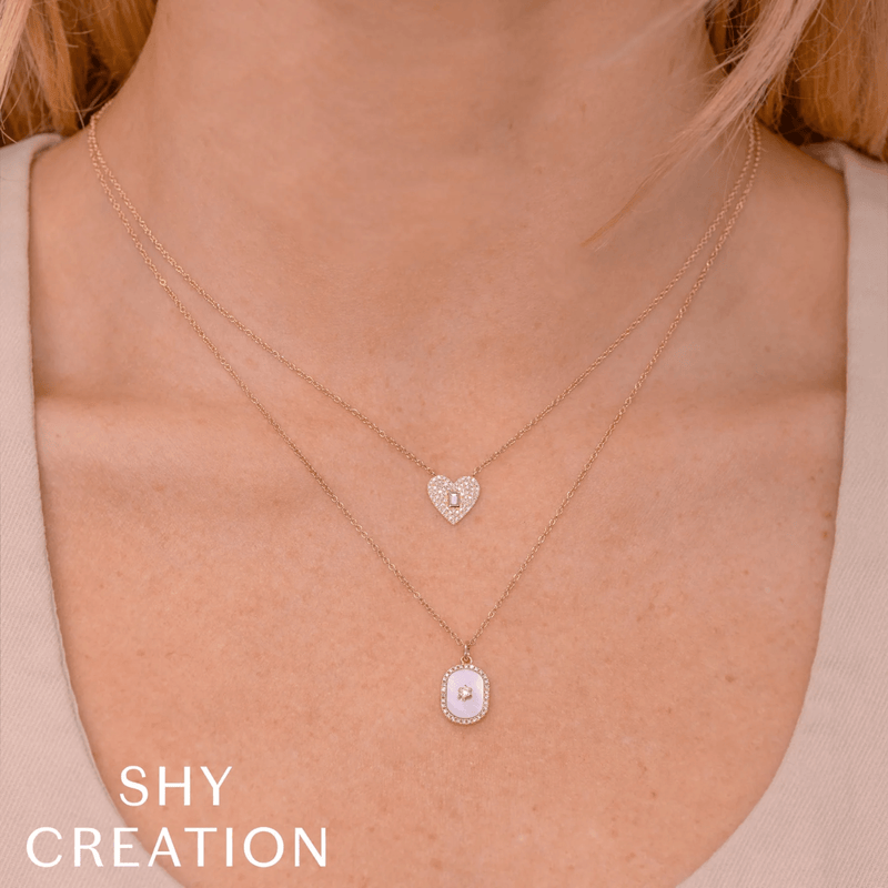 Shy Creation Diamond Baguette Pave Heart Necklace 0.18 CT-Shy Creation Diamond Baguette Pave Heart Necklace 0.18 CT - SC55028338