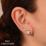 Shy Creation Diamond Baguette Ribbed Huggie Earrings 0.34 CT-Shy Creation Diamond Baguette Ribbed Huggie Earrings 0.34 CT - SC55027662