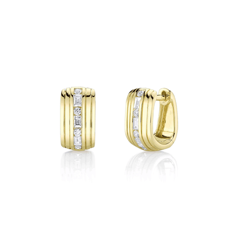 Shy Creation Diamond Baguette Ribbed Huggie Earrings 0.34 CT-Shy Creation Diamond Baguette Ribbed Huggie Earrings 0.34 CT - SC55027662