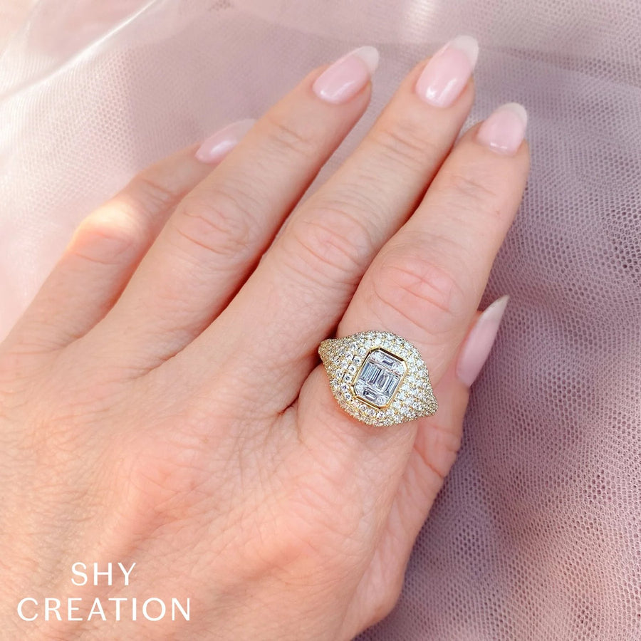 Shy Creation Diamond Baguette Signet Ring 1.85 CT - SC22009486