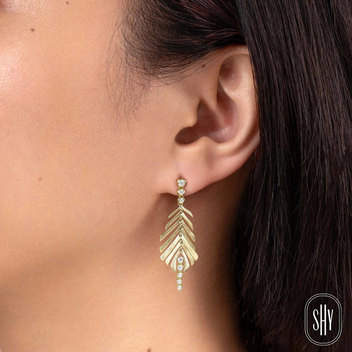 Shy Creation Diamond Bezel Feather Matte Earrings 0.44 CT - SC55029803