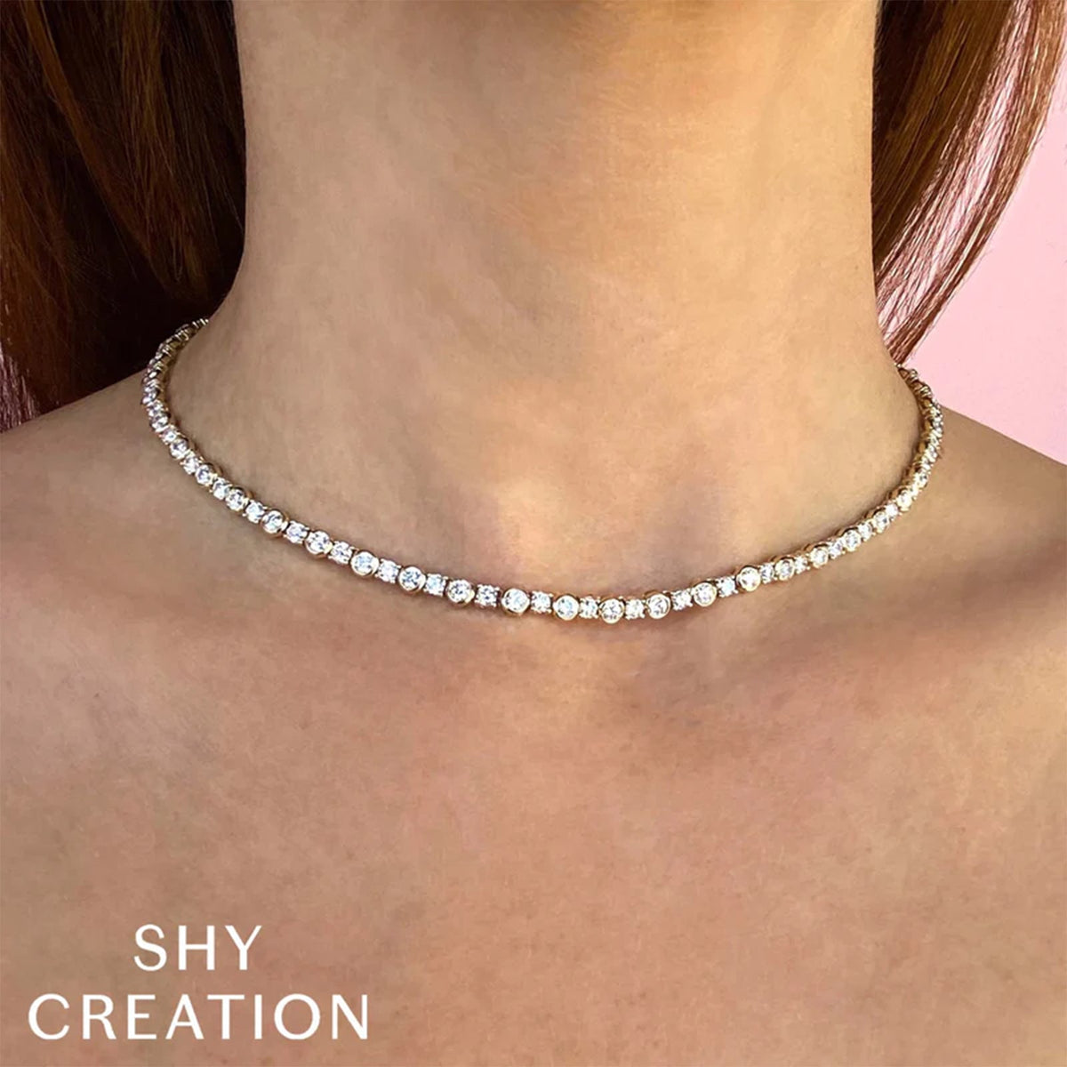 Shy Creation Diamond Bezel Tennis Necklace - SC55024681