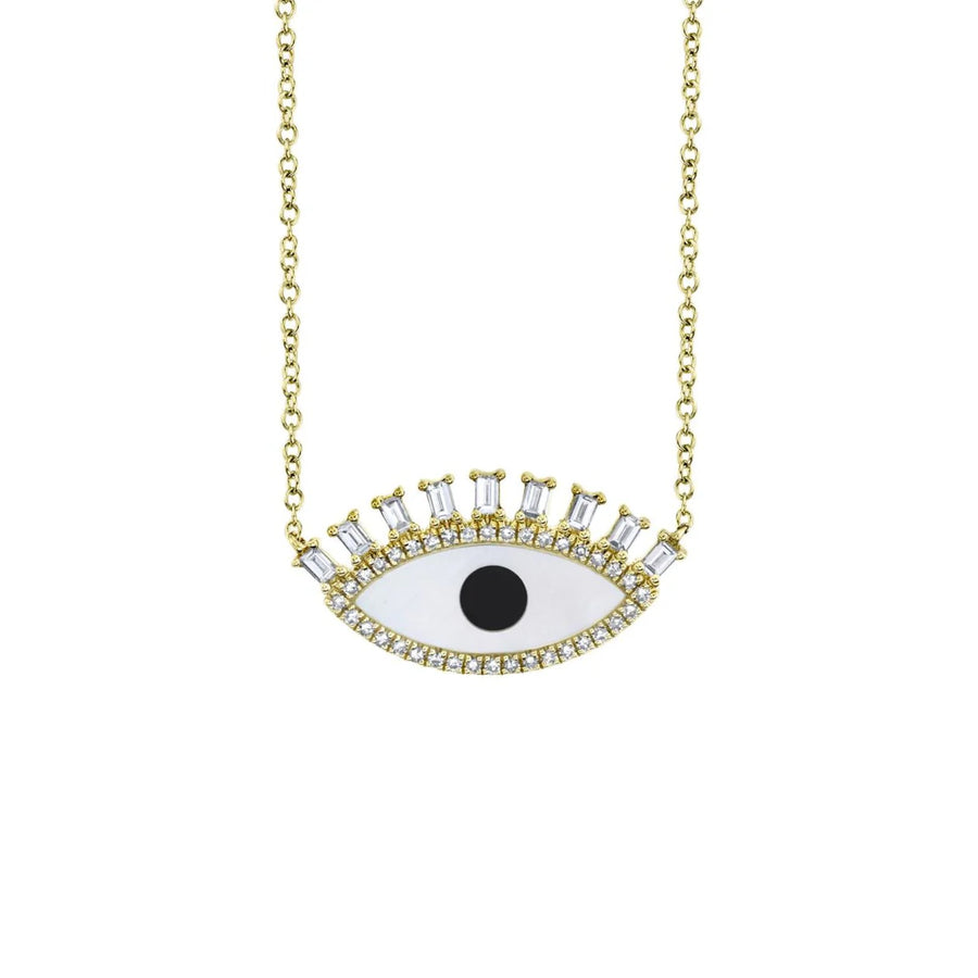 Shy Creation Diamond & Black Onyx & Mother of Pearl Eye Necklace 0.29 CT - SC55009043