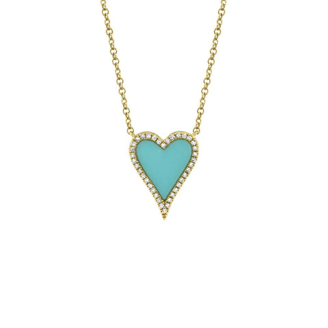 Shy Creation Diamond 0.09 CT & Composite Turquoise 0.69 CT Heart Necklace-Shy Creation Diamond & Composite Turquoise Heart Necklace 0.09 CT - SC55003629