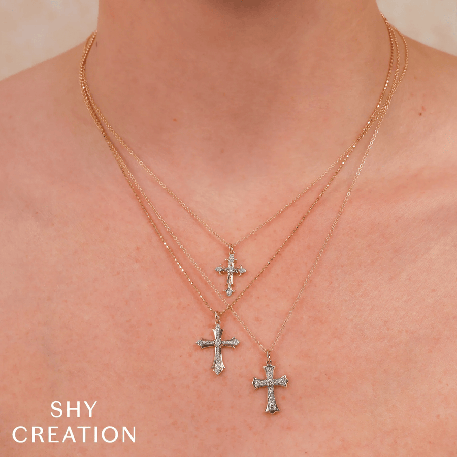 Shy Creation Diamond Cross Faceted Ball Chain Necklace 0.23 CT - SC55027537RD