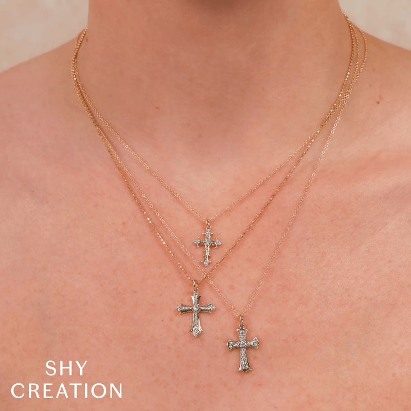 Shy Creation Diamond Cross Faceted Ball Chain Necklace 0.23 CT-Shy Creation Diamond Cross Faceted Ball Chain Necklace 0.23 CT - SC55027537RD